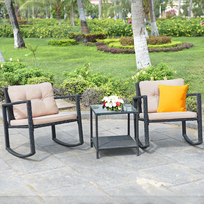 Costway 3PC Patio Rattan Conversation Set Rocking Chair Cushioned Sofa Garden Furniture, 2 of 11