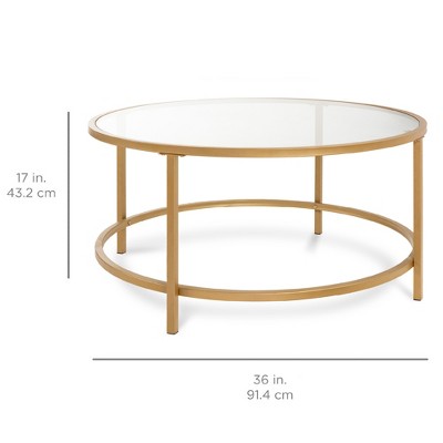 36'' Round Gold Metal and Glass Coffee Table