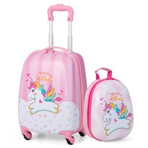 Gymax Kid Luggage Set 12" Backpack & 16" Kids Carry on Suitcase Set Travel Suitcase with Wheels & Retractable Handle Rainbow/Happy Pony - 1 of 4