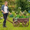 Costway Wood Wagon Flower Planter Pot Stand W/Wheels Home Garden Outdoor Decor - 4 of 4