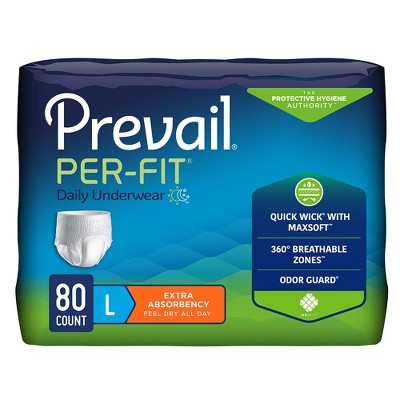 Prevail Per-Fit Unisex Adult Incontinence Underwear, Pull On with Tear Away Seams, Extra Absorbency