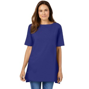 Woman Within Plus Size Perfect Short-Sleeve Boatneck Tunic - 1 of 4