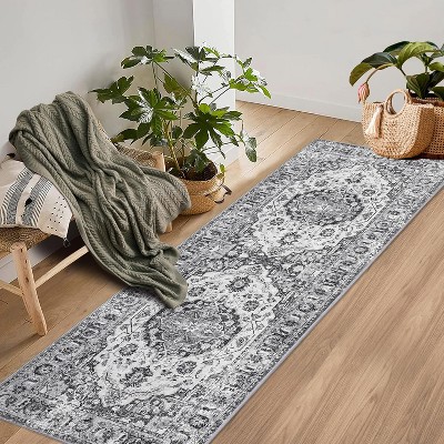 Hallway Runner Rug Washable Kitchen Runner Non Slip Stain Resistant Vintage Distressed Area Rugs Laundry Room Bathroom Throw Carpet