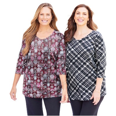 Catherines Women's Plus Size Suprema 3/4 Sleeve V-Neck Tee