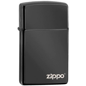 Zippo Slim High Polish Black Zippo Logo Windproof Lighter - 1 of 4