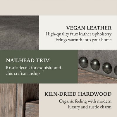 Reclaimed Oak Saddle Counter Stool with Gray Vegan Leather