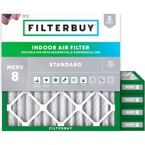 Filterbuy 23.5x23.5x2 Air Filter (5-Pack), Pleated MERV 8 Dust Defense Replacement HVAC AC Furnace Filters (Actual Size: 23.38 x 23.38 x 1.75) - 1 of 4