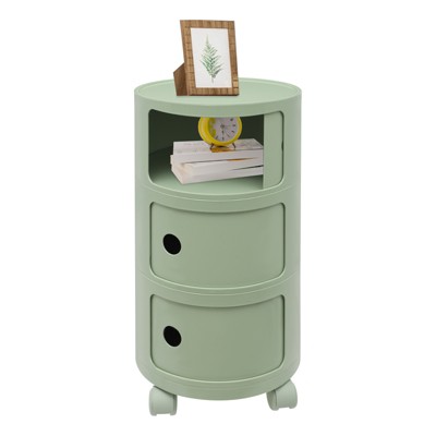 YIYIBYUS Round Nightstand, Modern Style Side Table with Wheels, Storage Cabinet
