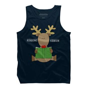 Men's Design By Humans Christmas Reading Reindeer Shirt By Galvanized Tank Top