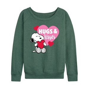 Women's - Peanuts - Snoopy Hugs And Kisses Lightweight French Terry Wide Neck Long Sleeve Shirt - 1 of 4