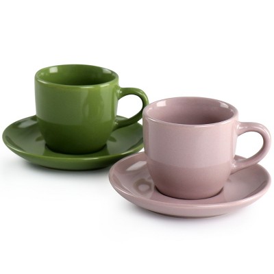 Colorful Stoneware Espresso Cup Set with Matching Saucers