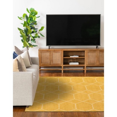 Yellow and Ivory Geometric Trellis Indoor Area Rug