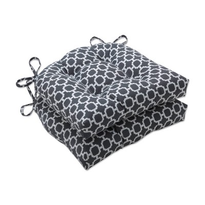 2pk Outdoor/Indoor Reversible Chair Pad Set Hockley Charcoal Gray - Pillow Perfect