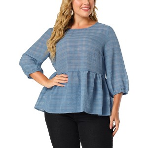 Agnes Orinda Women's Plus Size Winter Fashion 3/4 Puff Sleeve Babydoll Blouses - 1 of 4