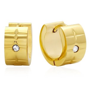 Steeltime Ladies stainless steel huggie adorned with crystals. Color Options: Gold, Rose Gold - 1 of 4