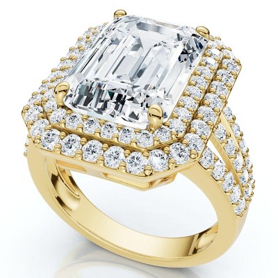 Pompeii3 Certified 6Ct Aria Emerald Diamond Engagement Ring 14k Gold/Platinum Lab Created