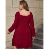 Plus Size Square Neck Knit Dress for Women Long Puff Sleeves Ribbed Texture Casual Chic Sweater Dress with Pocket - 4 of 4
