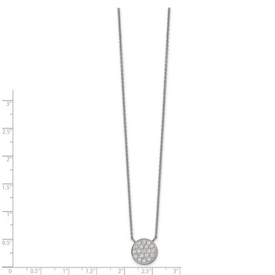 Chisel Stainless Steel Polished Cubic Zirconia Circle on a 17" Cable Chain Necklace with a 2" Extension Necklace