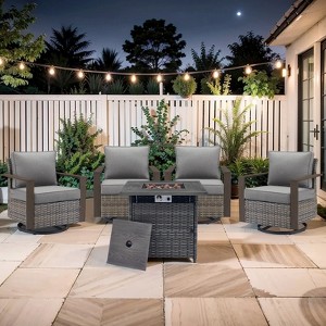 Gymojoy 5 Pieces Outdoor 30 Inch Fire Pit Table 50000 BTU Gas Firepit Table with Swivel Chairs Set - 1 of 4