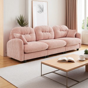 3-Seater Modular Chenille Sectional Sofa with Tufted Back & Wooden Base - 1 of 4