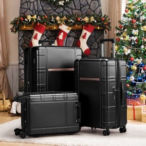 Karl Home 3 Piece Set Luggage Expandable Suitcase PC ABS with TSA Lock Spinner Black - 1 of 4