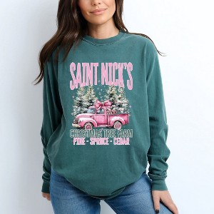 Simply Sage Market Women's Saint Nick's Farm Truck Long Sleeve Garment Dyed Tee - 1 of 3