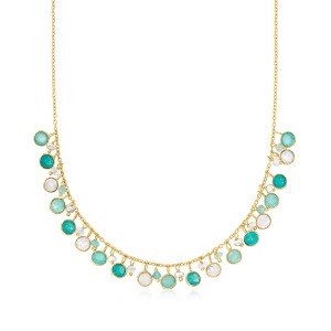 Ross-Simons 3-4mm Cultured Pearl and 4.10 ct. t.w. Multi-Gemstone Necklace With Blue Chalcedony and  Moonstone in 18kt Gold Over Sterling Size 18 - 1 of 4