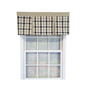 RLF Home 100% Cotton Bison Check Pleated  Unlined Windows Rod Pocket Valance 50" x 17"  Black - 1 of 4