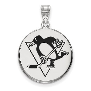 Black Bow Jewelry Sterling Silver Pittsburgh Penguins NHL Large Pendant - 1 of 3