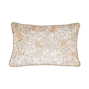 13"x20" Celebrations Metallic Floral Lumbar Pillow Oyster/Pink - Edie@Home: Chic Embroidered, Beaded, Zippered - 1 of 4