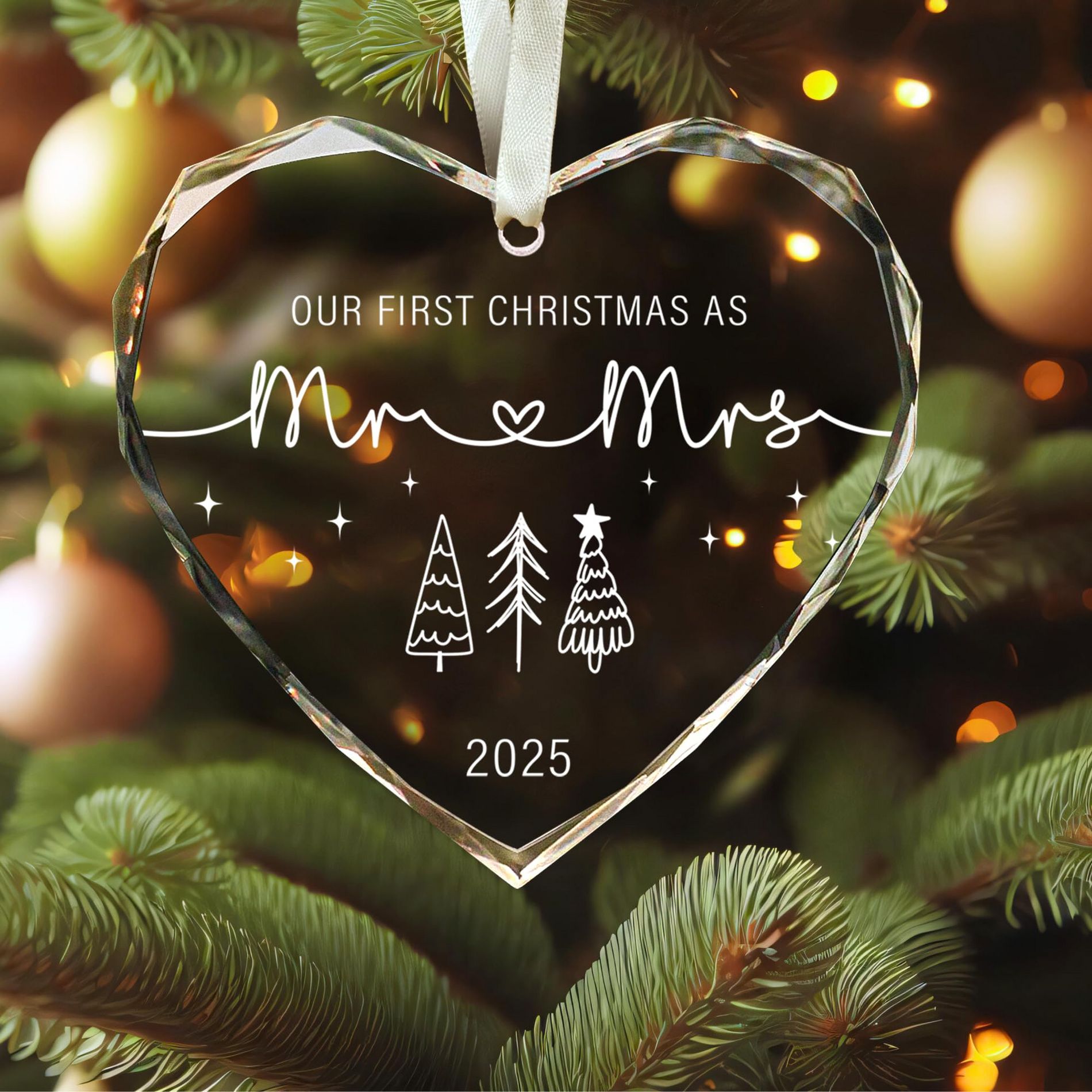 First Christmas Married Ornament 2025 - Mr and Mrs Gifts, Wedding Gifts - Wedding Gift for Couples 2025, Newlyweds, Bride