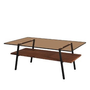 NicBex 38.58 Inch Rectangle Coffee Table with Tempered Glass Tabletop and Storage Shelf,Side Center Table for Living Room - 1 of 4