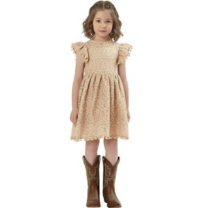 2Bunnies 3 years - 9 years Lace Pom Pom Trim Girl Dress - 1 of 4