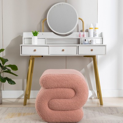 Dressing Table Stool,Modern Teddy Fabric Upholstered Stool Pouf Ottoman S-Shape Stool,Comfy Seat For Makeup Room Bedroom Living Room-Maison Boucle