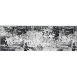 Acekool Washable Boho Area Rug 2x6, Non Slip Low Pile Floral Bedroom Living Room Carpet, Soft Thin Foldable Indoor Mat, Gray - 1 of 1