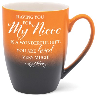 Elanze Designs My Niece You Are Loved Two Toned Ombre Matte Orange and Black 12 ounce Ceramic Stoneware Coffee Cup Mug
