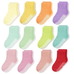 Cozyway Non-Slip Crew Grip Girls Socks, 12 Pack for Girls, Colorful, 7-9 Years Old - 1 of 4