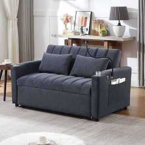 NicBex 55.9 Inch Sofa Bed,Modern Convertible Loveseat with 3 USB Ports & 2 Side Pockets & 2 Cup Holders,Small Couch for Living Room - 1 of 4