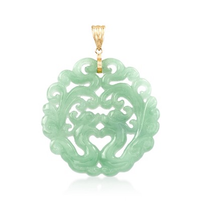 Ross-Simons Carved Jade Phoenix Pendant With 14kt Yellow Gold Size 2.13