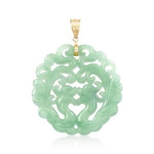 Ross-Simons Carved Jade Phoenix Pendant With 14kt Yellow Gold Size 2.13 - 1 of 4