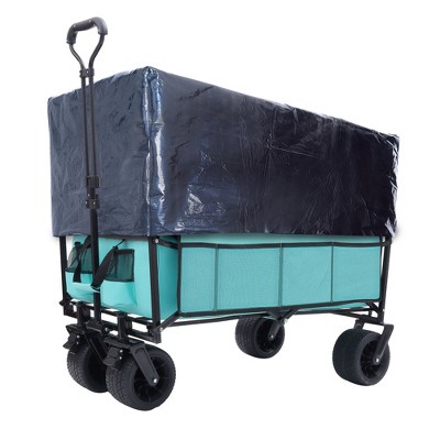 SKRAN 440lbs Foldable Beach Wagon Cart,with strapping system Utility Wagon Grocery Cart for Camping Shopping Fishing with 3pcs Plastic Liner Bag