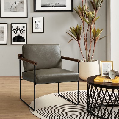 Elisa Modern Ergonomic Accent Armchair with Metal Base and Special Solid Wood Arm| ARTFUL LIVING DESIGN