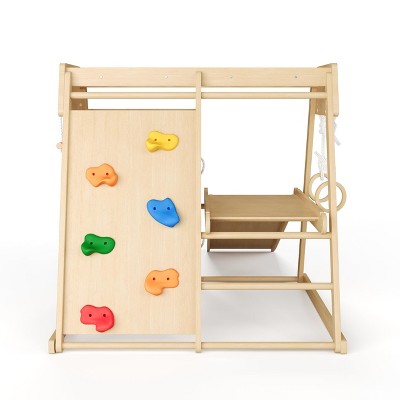 Garvee Playground Kids Climbing Toys, Wooden Climber Playset with Slide, Swing, Monkey Bars, Upright, Rope Ladder, Climb Net