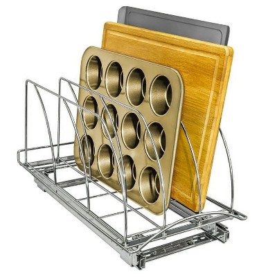 LunaLulinlk Slide Out Cutting Board, Cookie Sheet, and Baking Pan Organizer - Pull Out Kitchen Cabinet Organizer - Chrome