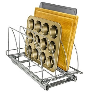 LunaLulinlk Slide Out Cutting Board, Cookie Sheet, and Baking Pan Organizer - Pull Out Kitchen Cabinet Organizer - Chrome - 1 of 4
