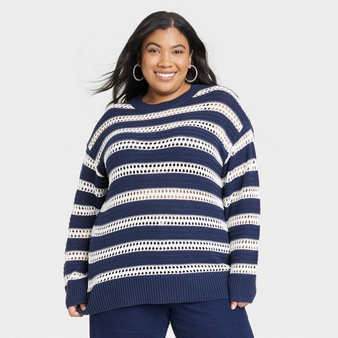 Navy and white striped sweater cheap womens