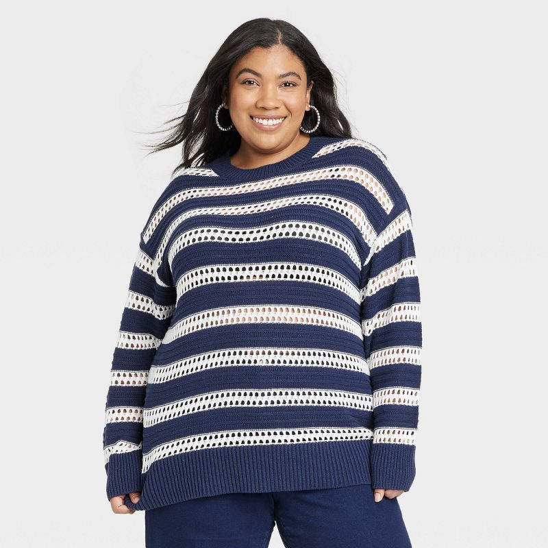 Women's Crewneck Crochet Sweater - Ava & Viv™ , 1 of 4