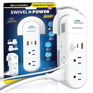 Bell + Howell Swivel Power Strip with 6 Outlets, 2 USB Ports, 1 USB-C Port, 180-Degree Rotation and Surge Protection - 1 of 4