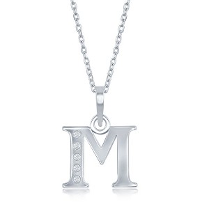 Bella Silver Sterling Silver 0.03cttw Diamond Accent Initial 18" Pendant Necklace - 1 of 2