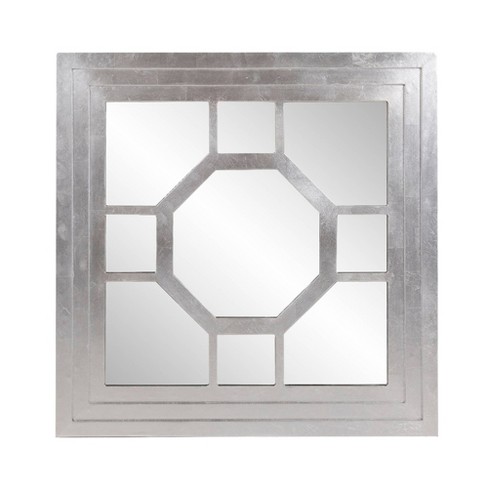 Howard Elliott 24"x24" Square Wood Framed Octagonal Windowpane Accent Mirror: Silver Leaf Finish, Wall Mount, Modern Decor - image 1 of 4